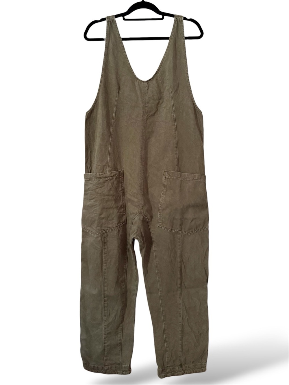 Free People We The Free High Roller Jumpsuit Medium Olive Green Wide Leg Boho - Picture 2 of 6